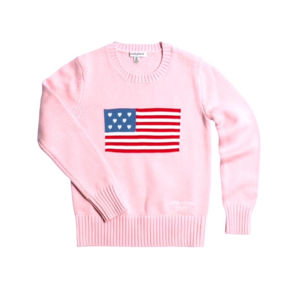 State of Mine Girls Pink American Flag Heart Knit Sweater Size M 8 NEW